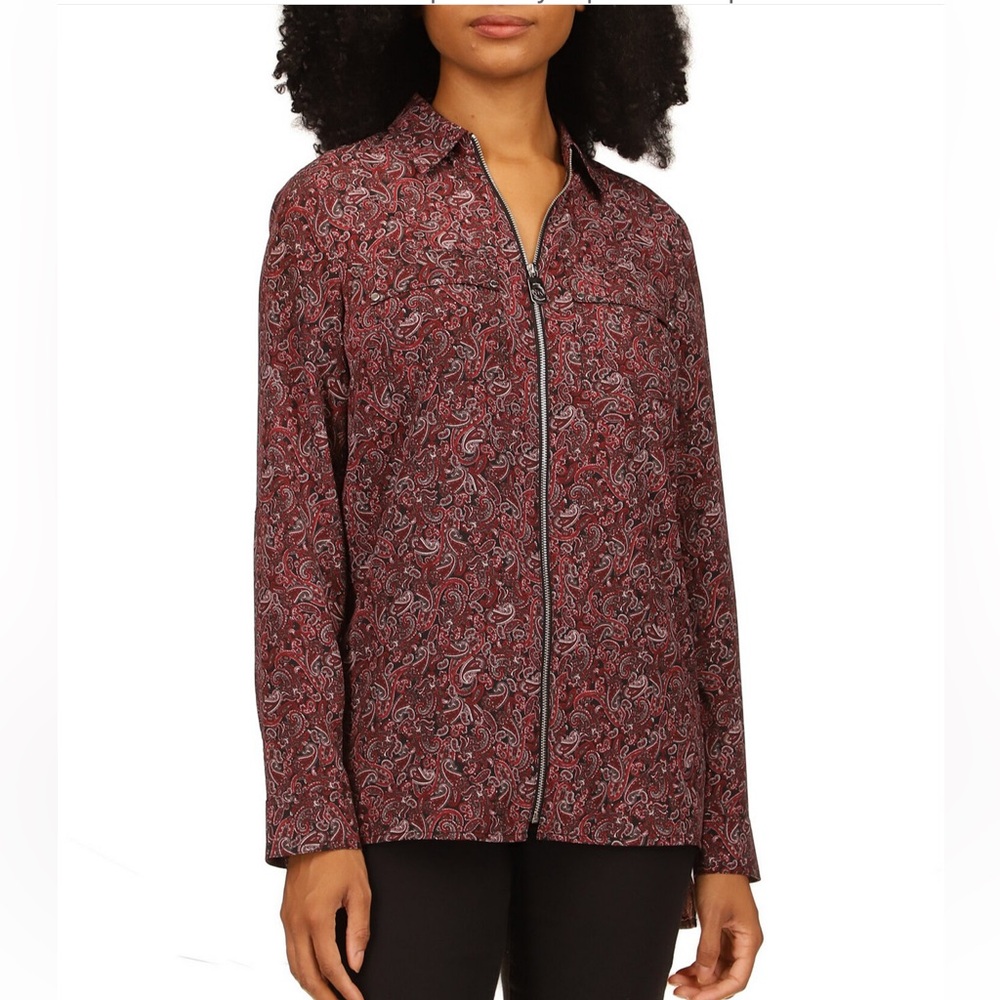 Michael Kors full zip dog tag paisley  print shirt